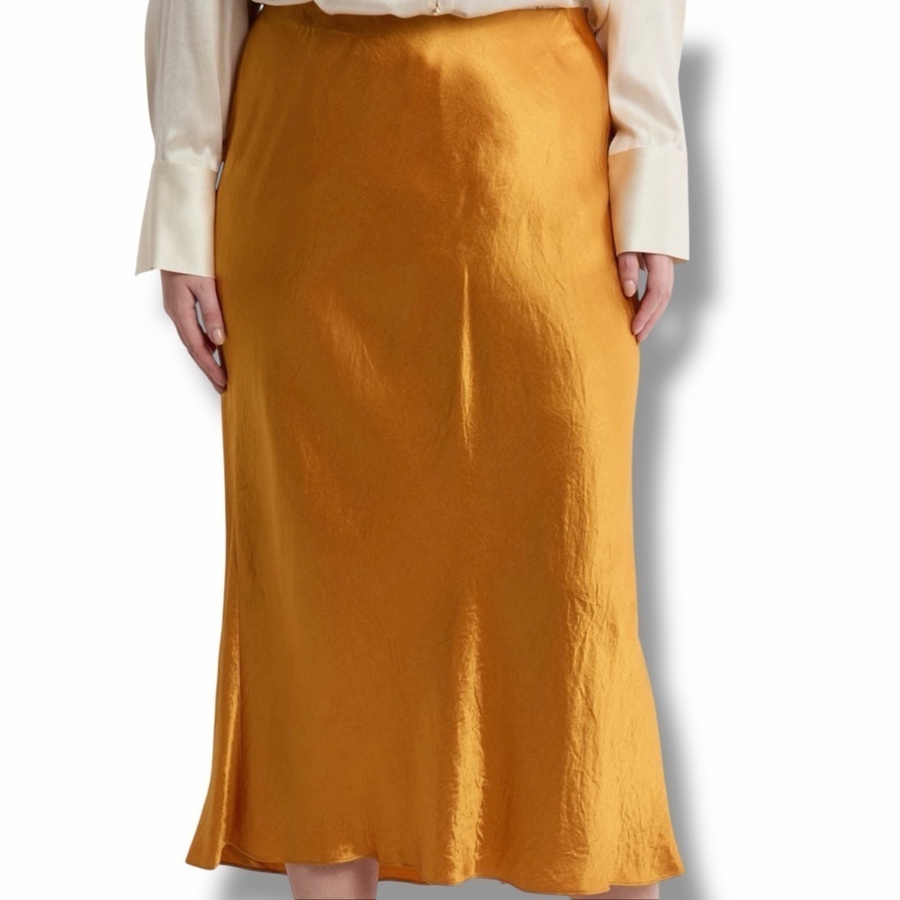 NWT Vince ‘Side Slit Satin Slip Skirt’ in “Gold Sap” Plus Size 2X